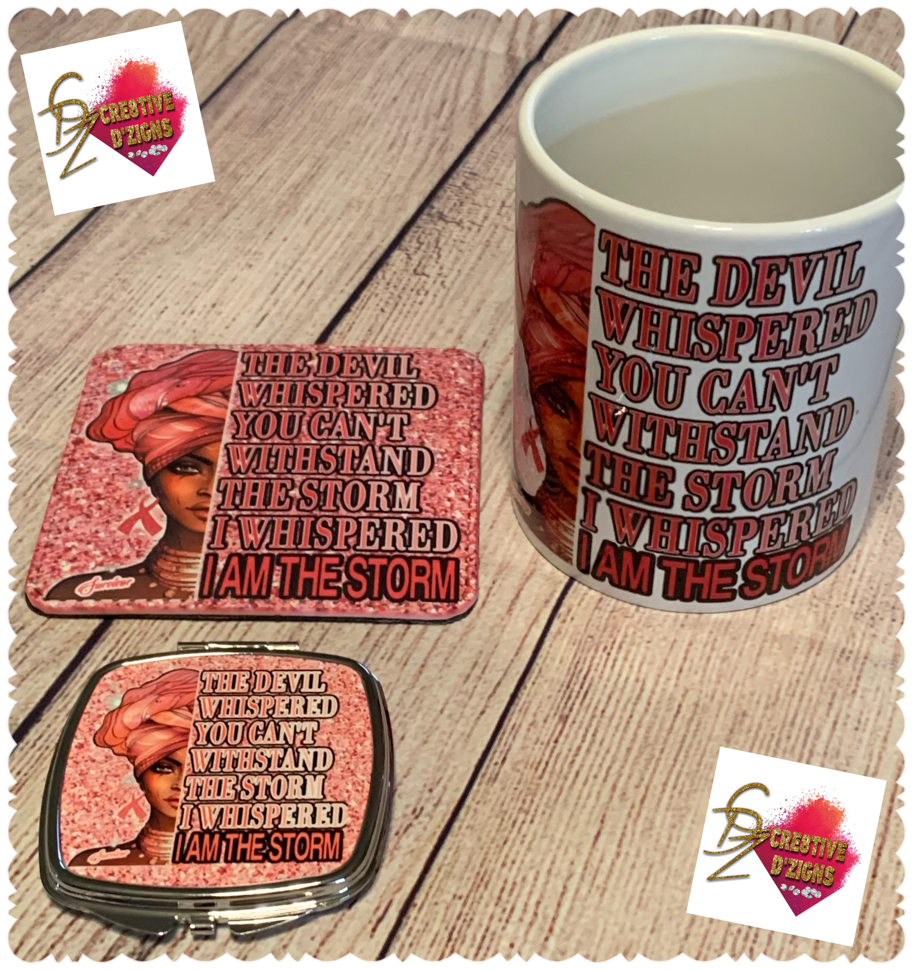 Custom Ladies Gift Set (Mug, Coaster, & Compact Mirror)