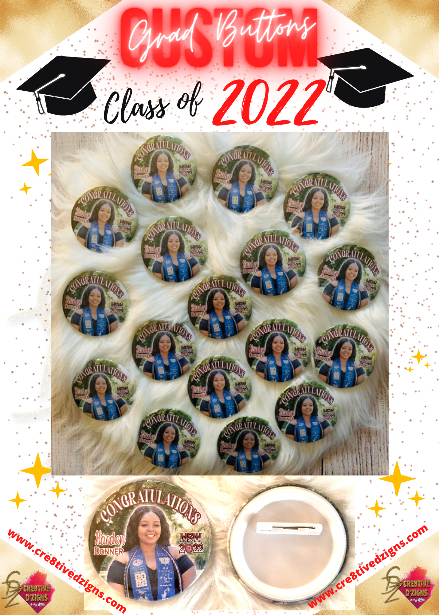 Custom Buttons w/Pinback