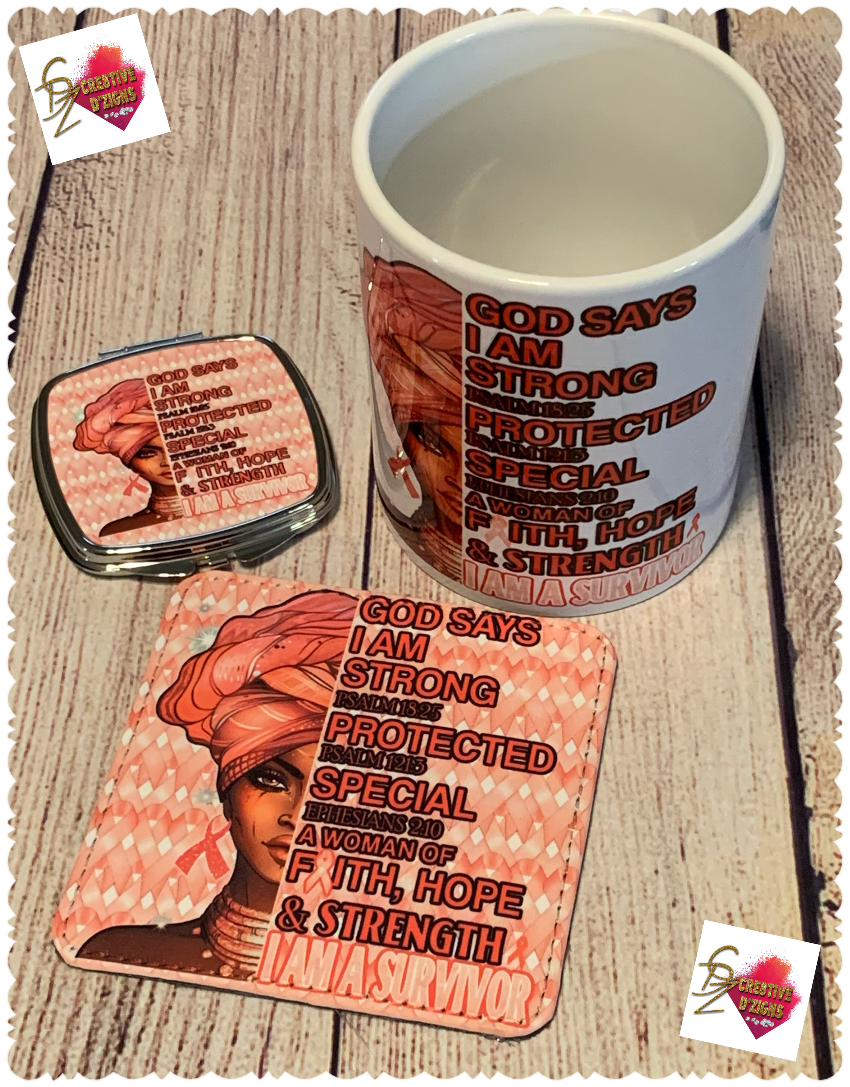 Custom Ladies Gift Set (Mug, Coaster, & Compact Mirror)